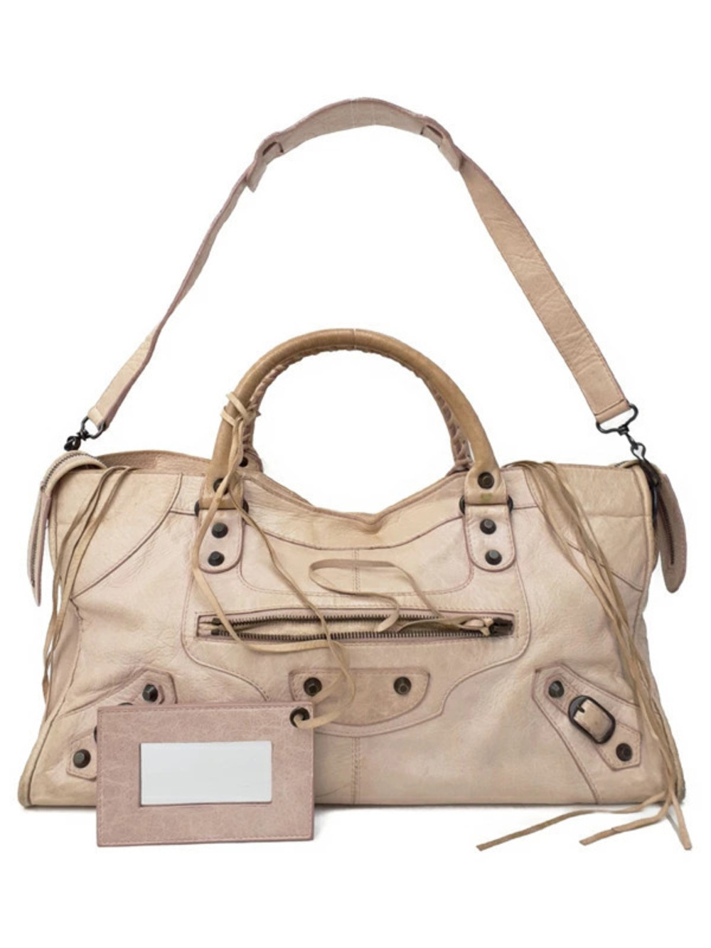 Balenciaga Beige Cream Leather Time bag distressed lambskin Pink